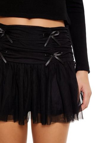 Ruched Mesh Bow Mini Skirt