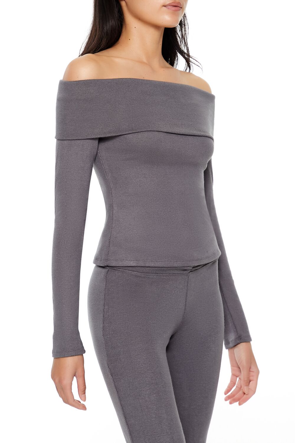  Forever 21 Foldover Off-the-Shoulder Top - grey - Bonton