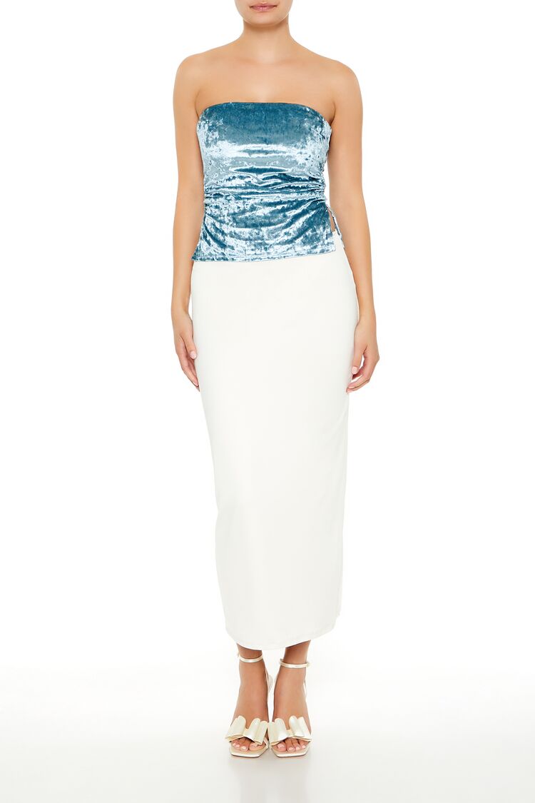  Forever 21 Split-Hem Velvet Tube Top - black - Bonton