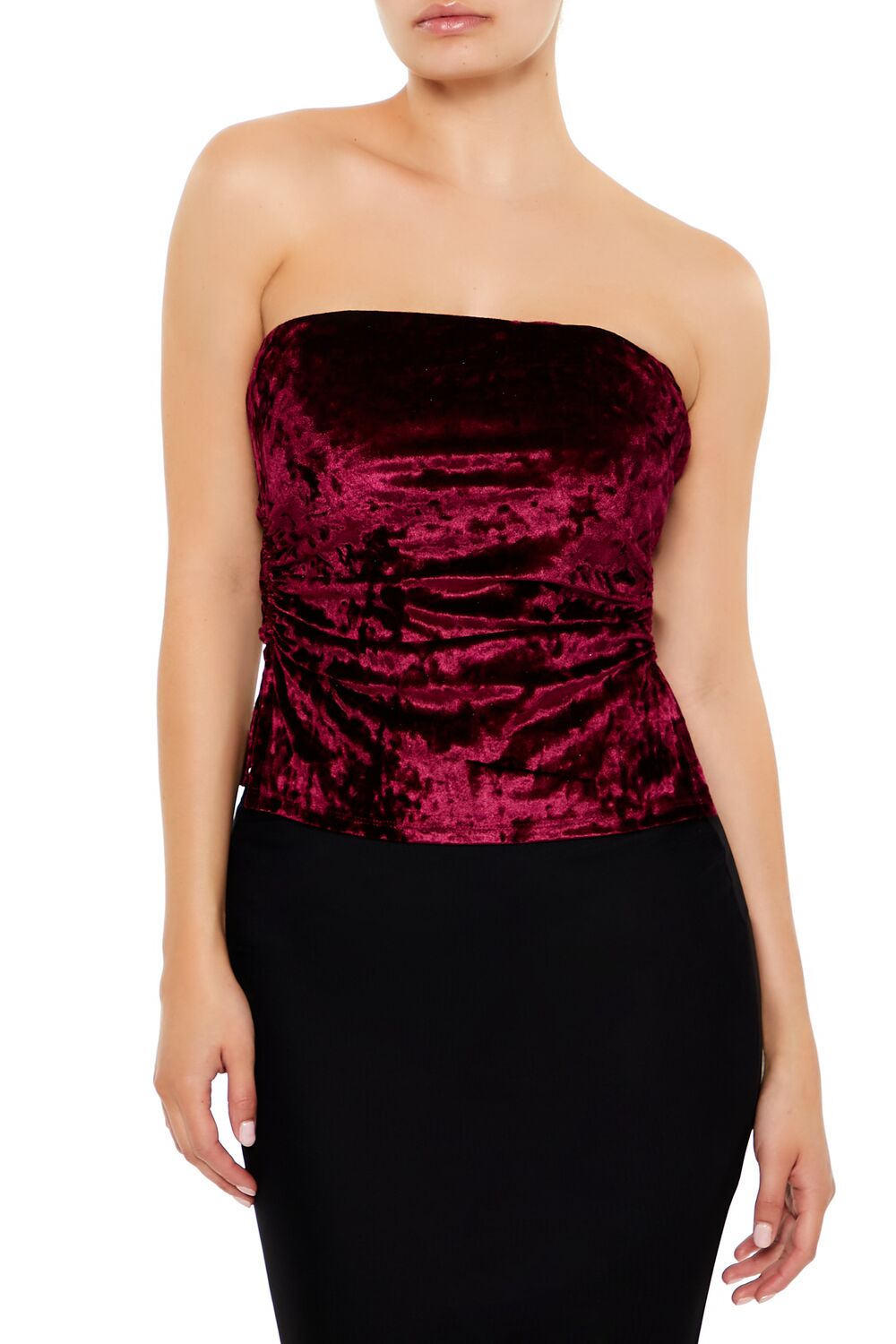  Forever 21 Split-Hem Velvet Tube Top - black - Bonton
