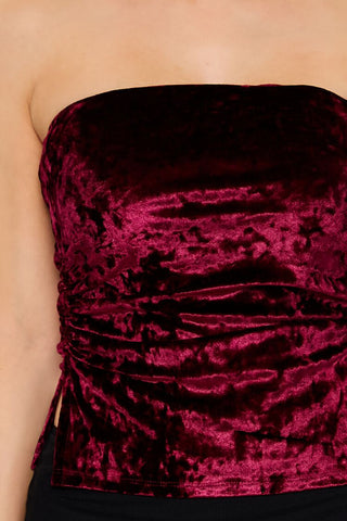 Split-Hem Velvet Tube Top