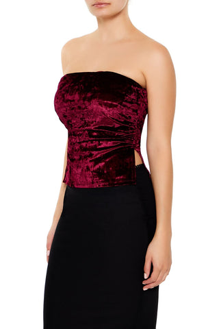 Split-Hem Velvet Tube Top