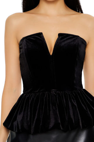 Velvet Bubble-Hem Peplum Top