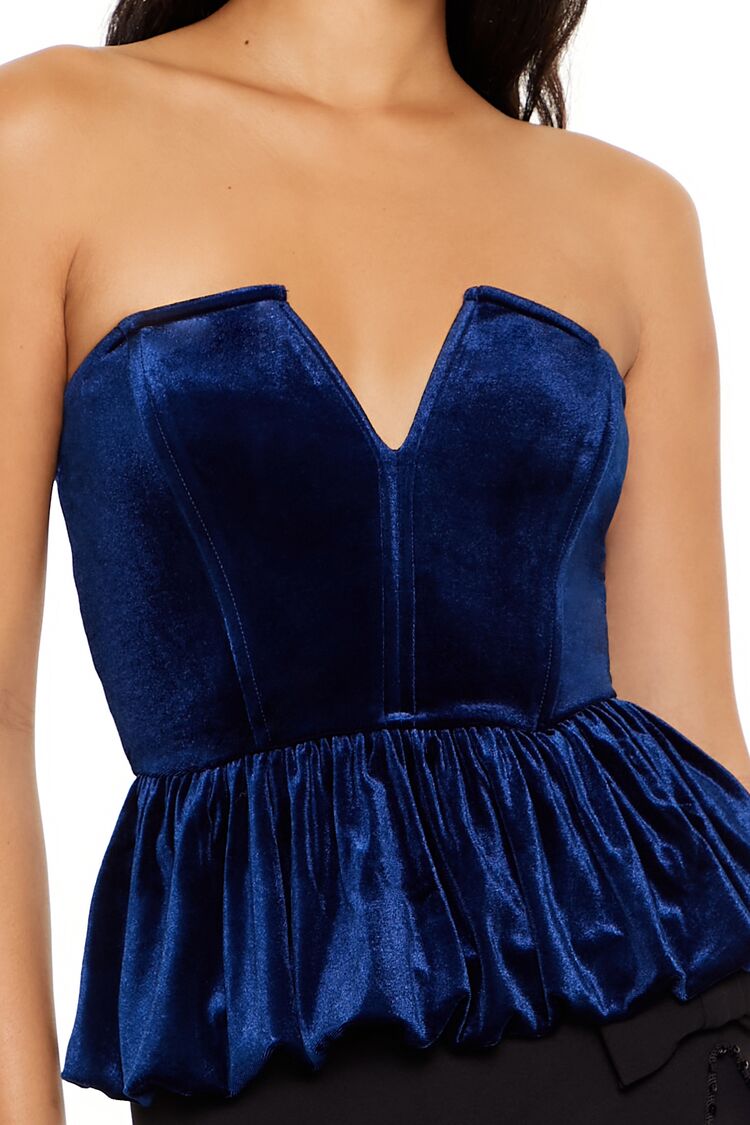  Forever 21 Velvet Bubble-Hem Peplum Top - dark blue - Bonton
