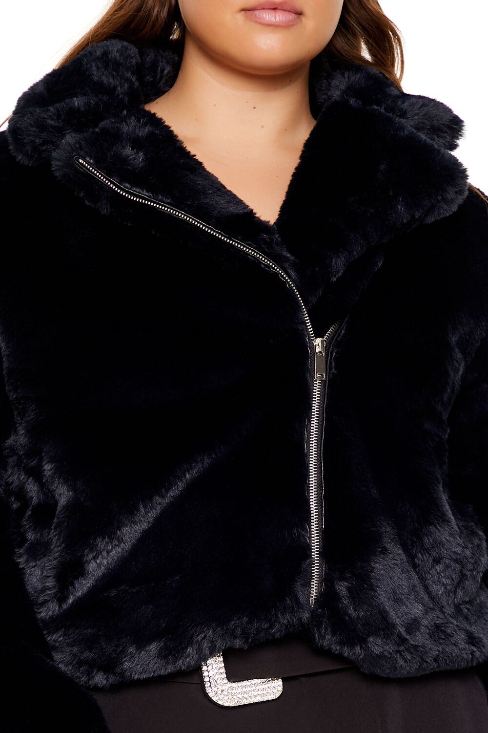  Forever 21 Plus Size Notched Faux Fur Coat - black-swatch - Bonton