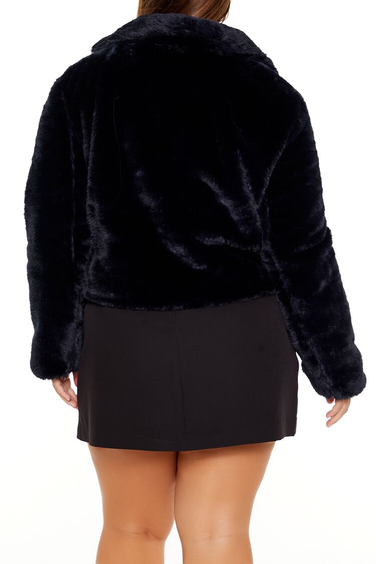  Forever 21 Plus Size Notched Faux Fur Coat - black-swatch - Bonton