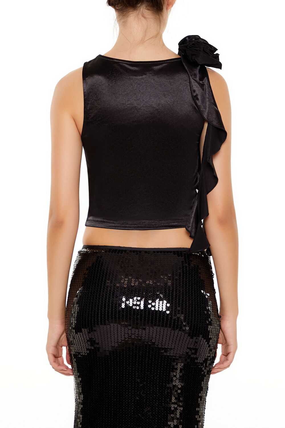  Forever 21 Satin Rosette Sash Crop Top - black - Bonton