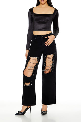 Satin Square-Cut Crop Top