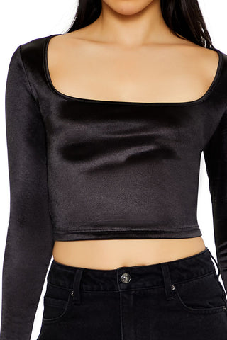 Satin Square-Cut Crop Top