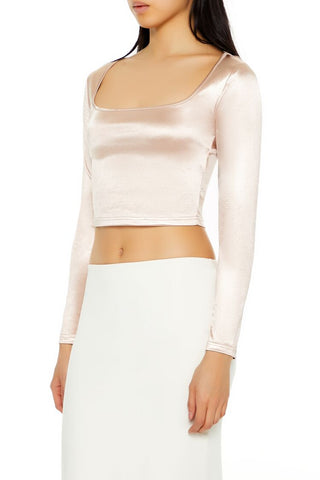 Satin Square-Cut Crop Top