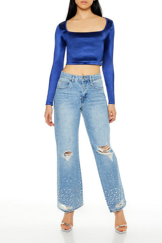 Satin Square-Cut Crop Top