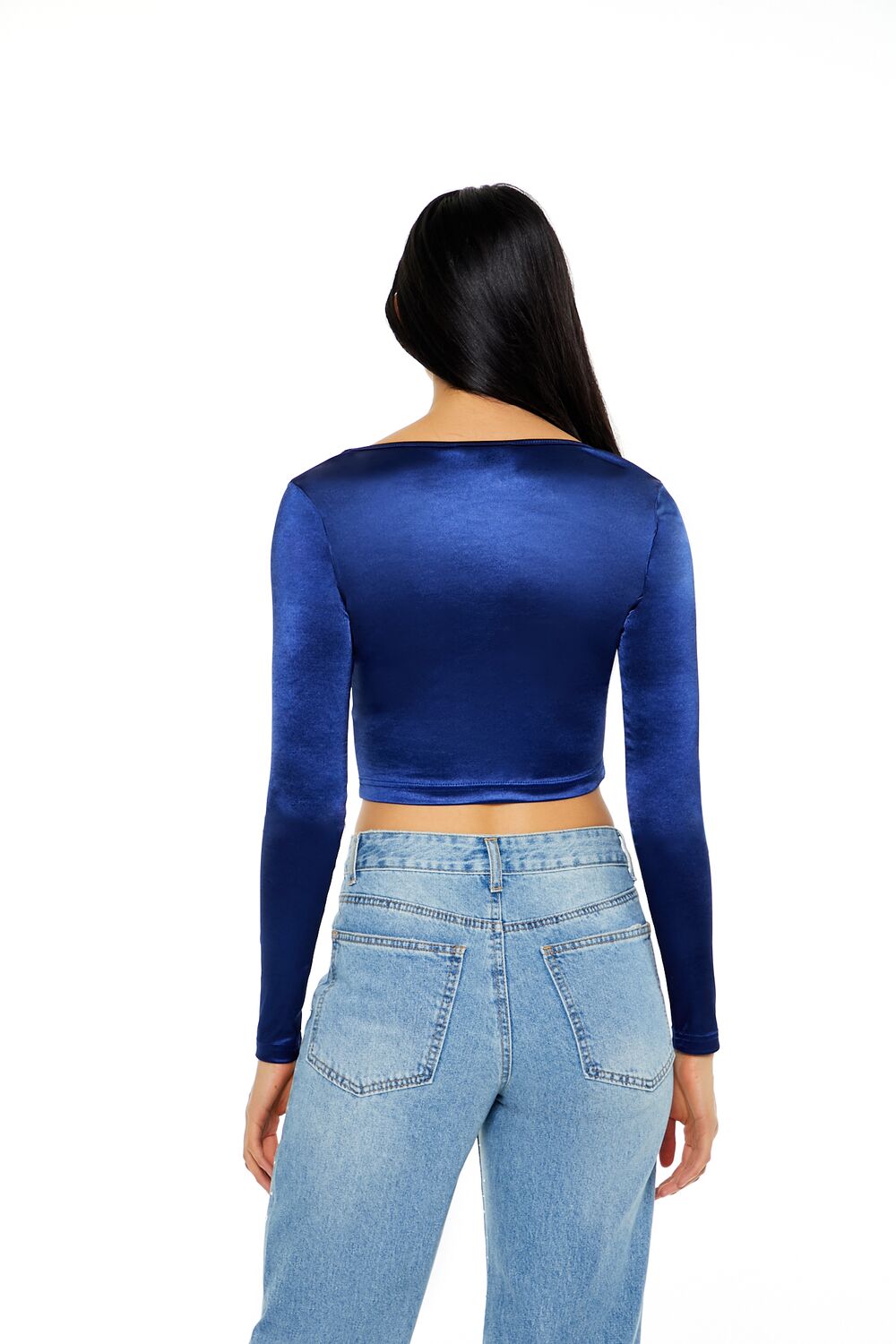  Forever 21 Satin Square-Cut Crop Top - black - Bonton