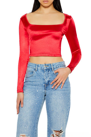 Satin Square-Cut Crop Top