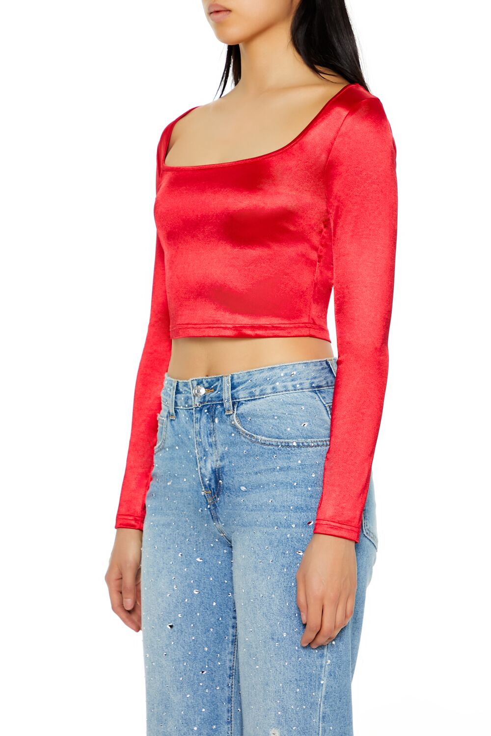  Forever 21 Satin Square-Cut Crop Top - black - Bonton