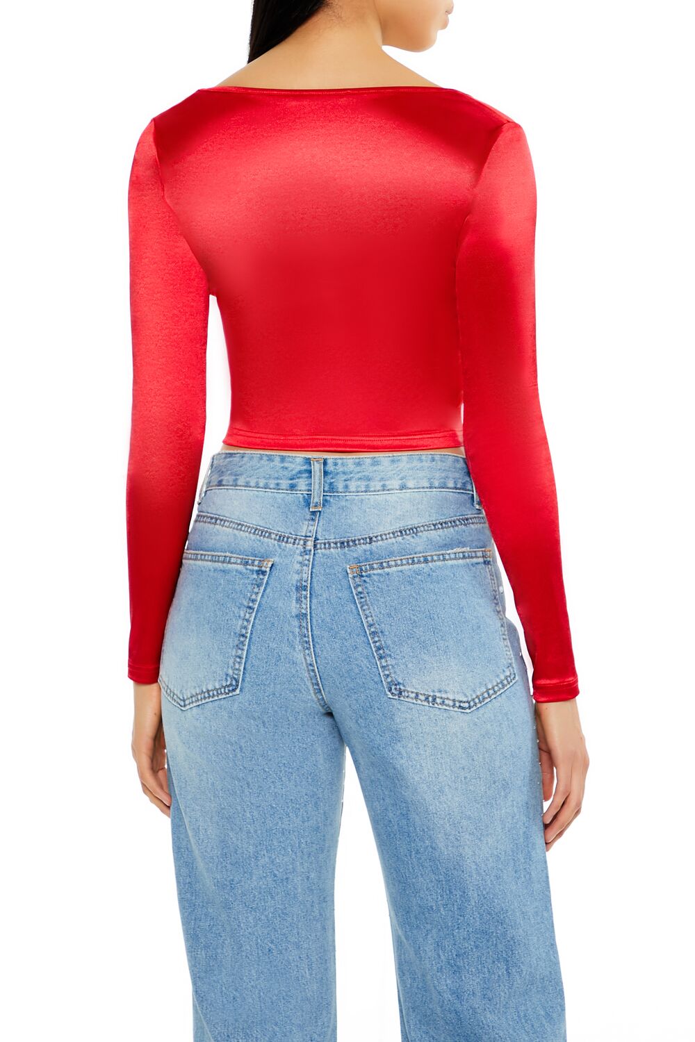  Forever 21 Satin Square-Cut Crop Top - black - Bonton