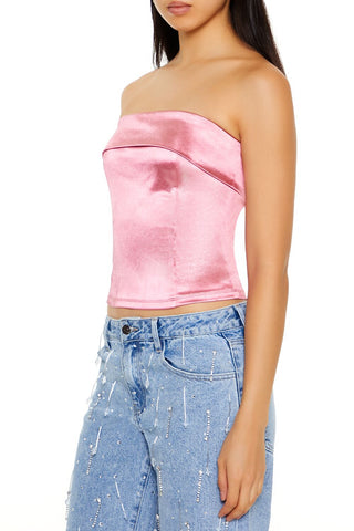 Satin Foldover Tube Crop Top