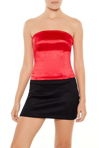 Satin Foldover Tube Crop Top