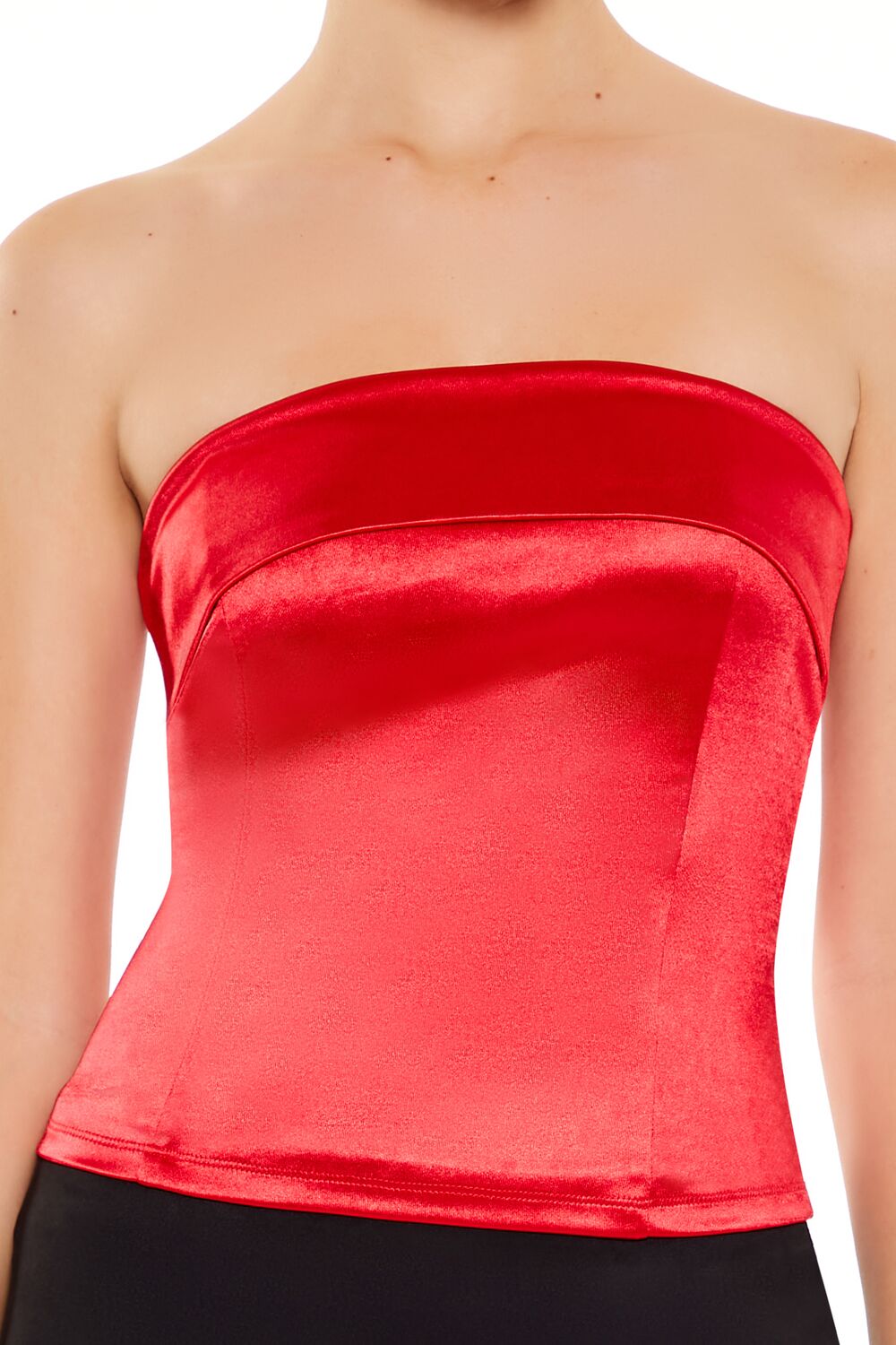  Forever 21 Satin Foldover Tube Crop Top - cream - Bonton