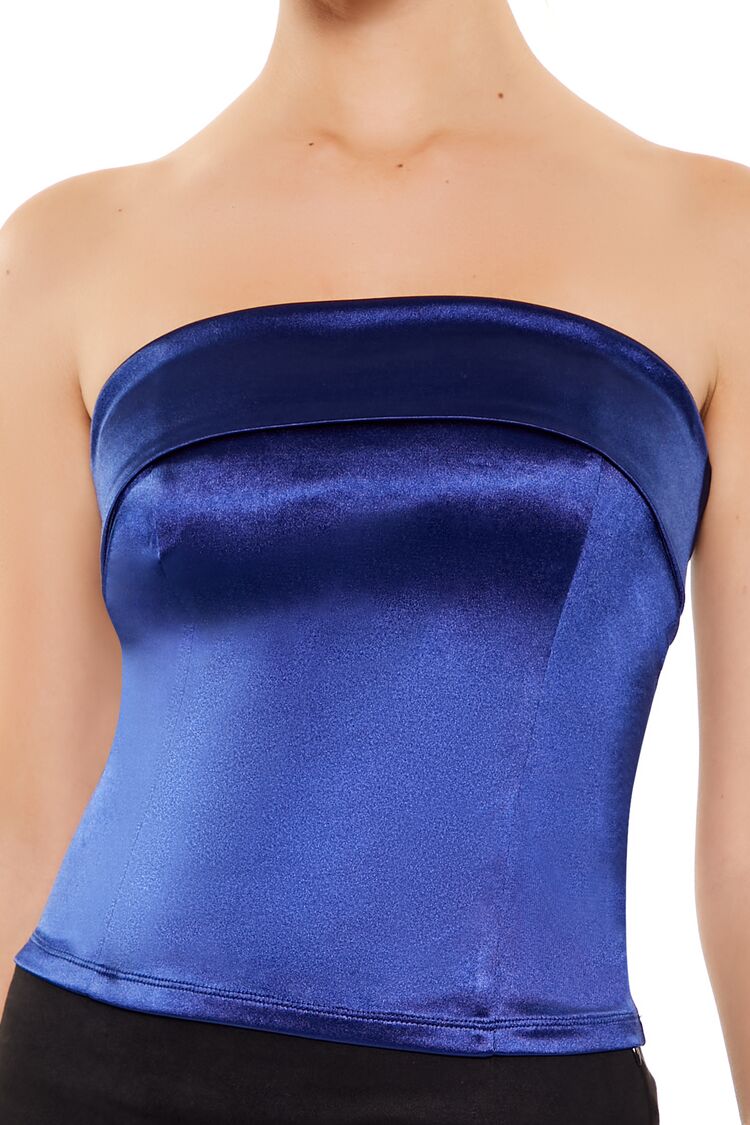  Forever 21 Satin Foldover Tube Crop Top - cream - Bonton