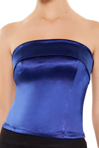 Satin Foldover Tube Crop Top