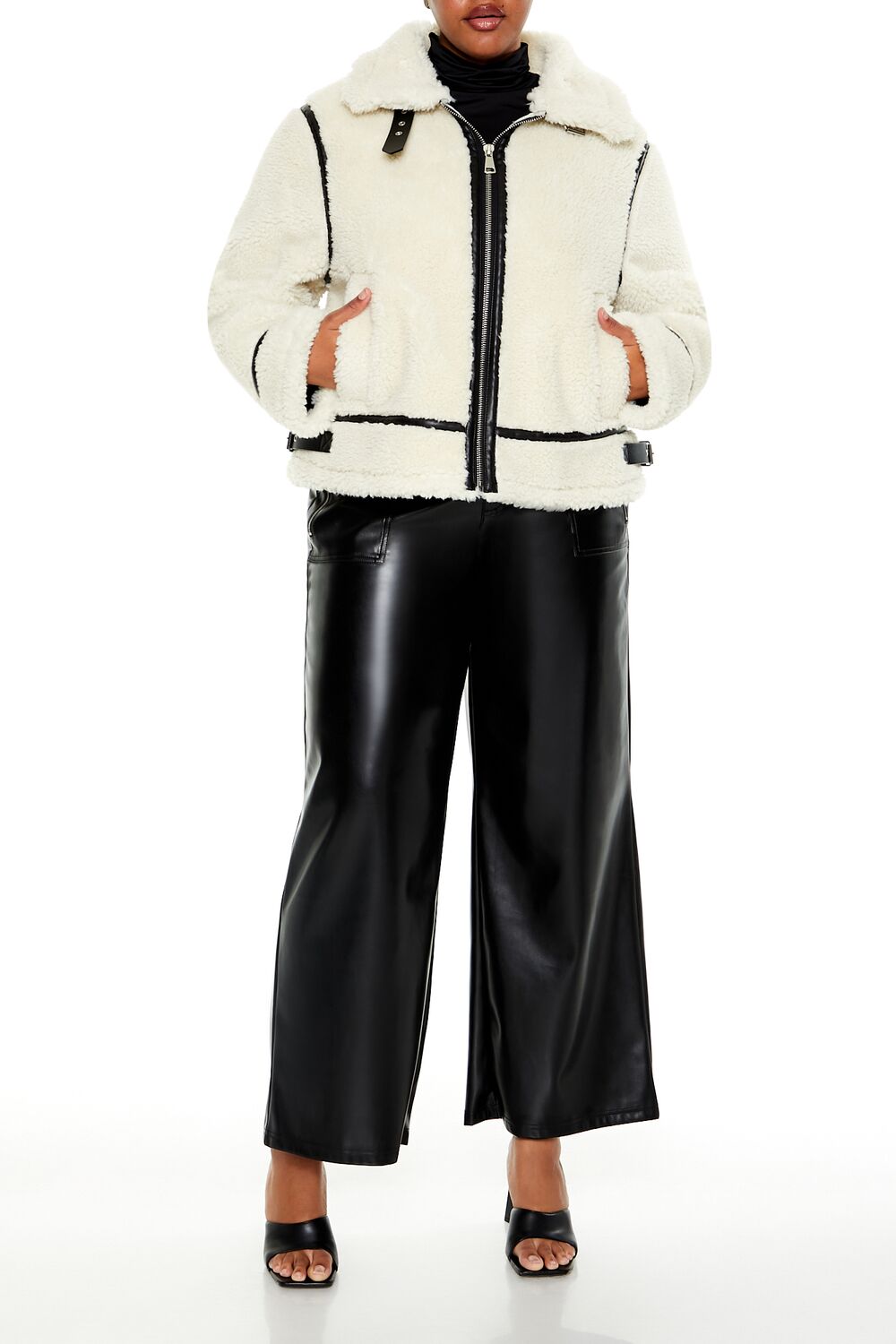  Forever 21 Plus Size Faux Shearling Jacket - cream-multi - Bonton