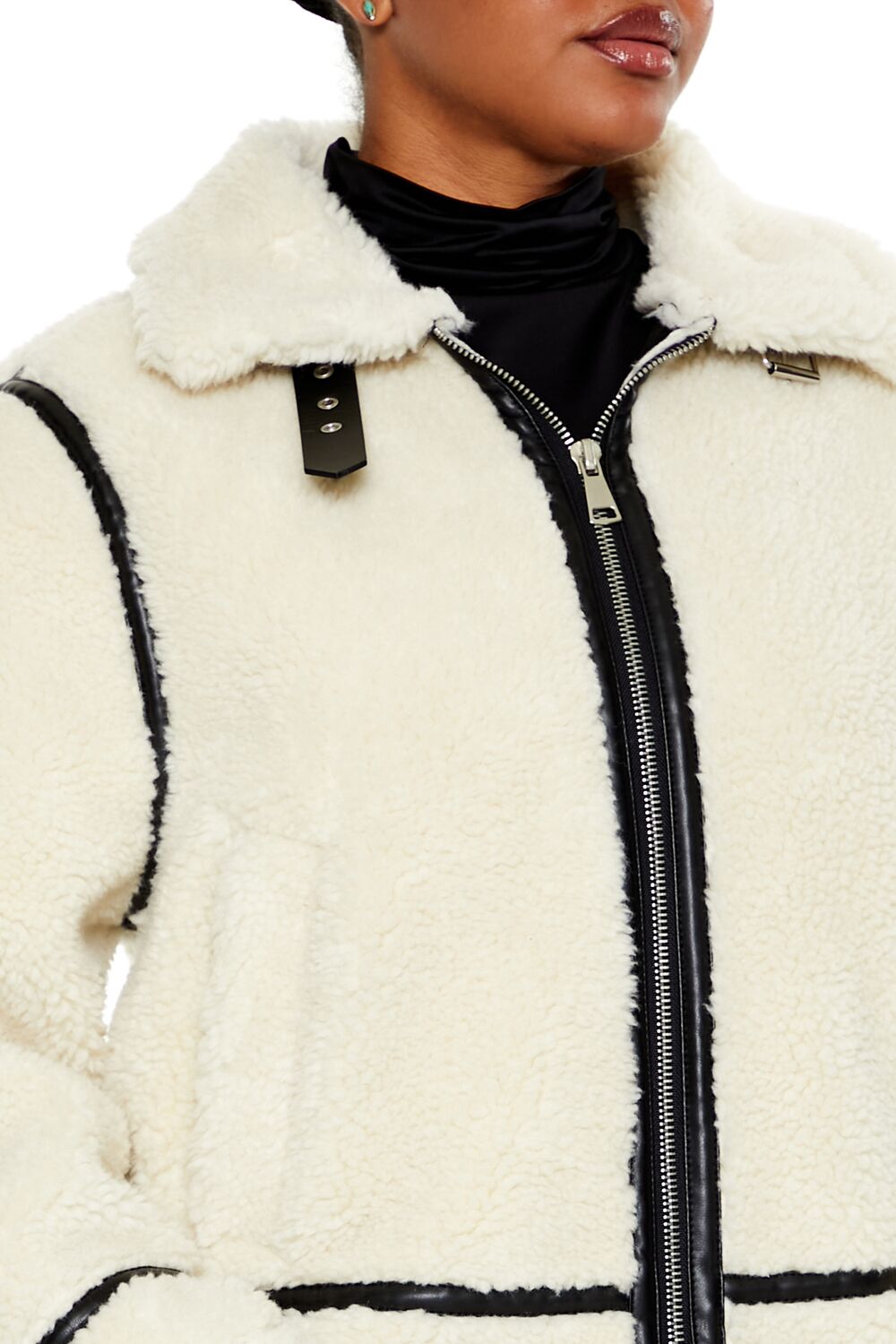  Forever 21 Plus Size Faux Shearling Jacket - cream-multi - Bonton