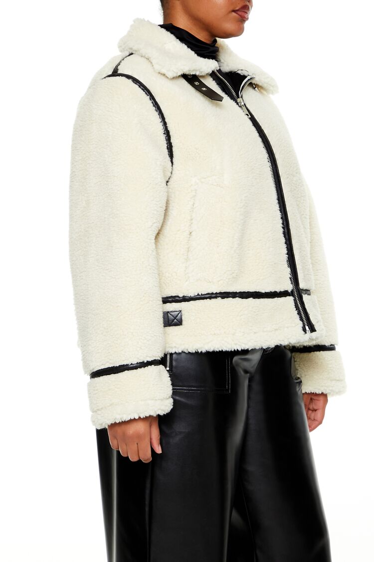  Forever 21 Plus Size Faux Shearling Jacket - cream-multi - Bonton
