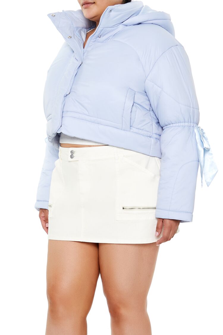  Forever 21 Plus Size Bow Puffer Jacket - light-blue - Bonton