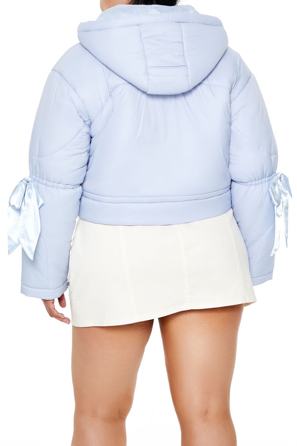  Forever 21 Plus Size Bow Puffer Jacket - light-blue - Bonton