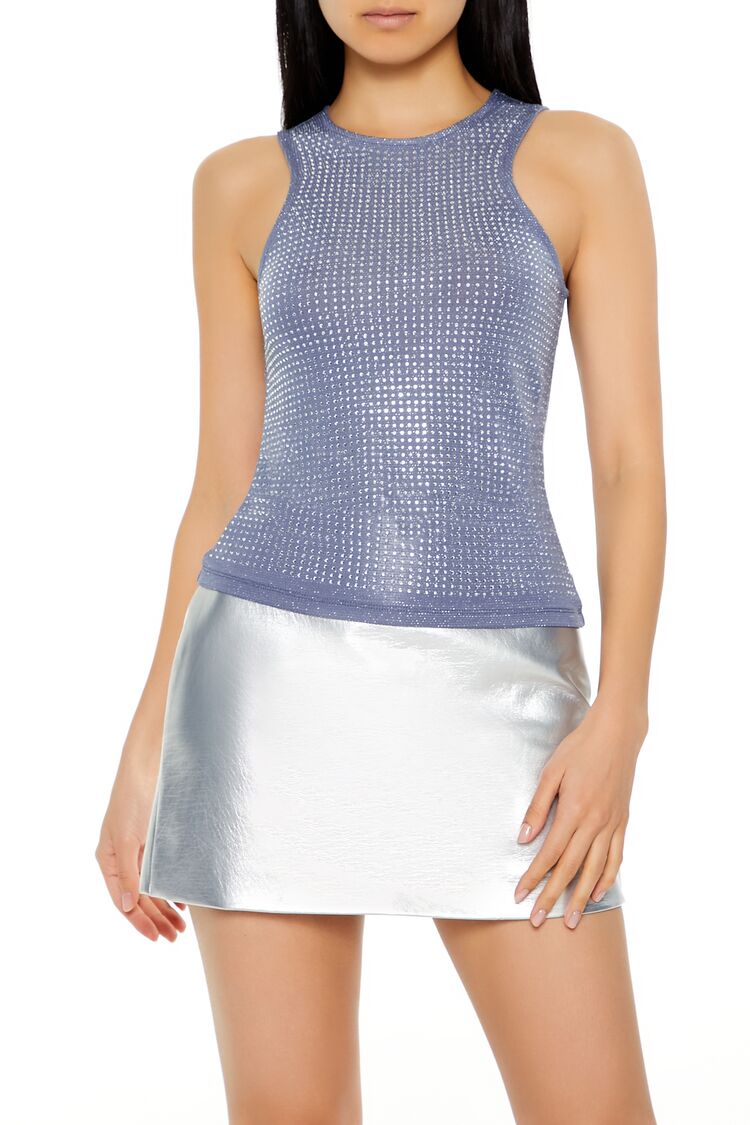  Forever 21 Fitted Rhinestone Mesh Tank Top - black blue - Bonton