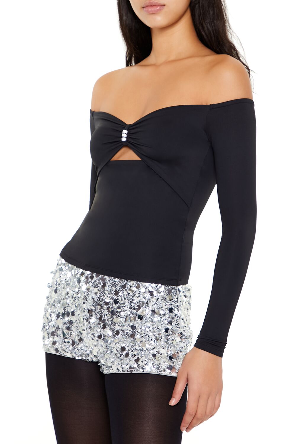  Forever 21 Contour Sculpt Off-the-Shoulder Top - black - Bonton