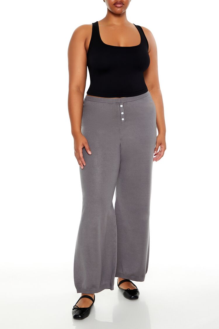  Forever 21 Plus Size Sweater-Knit Wide Pants - dark-grey - Bonton