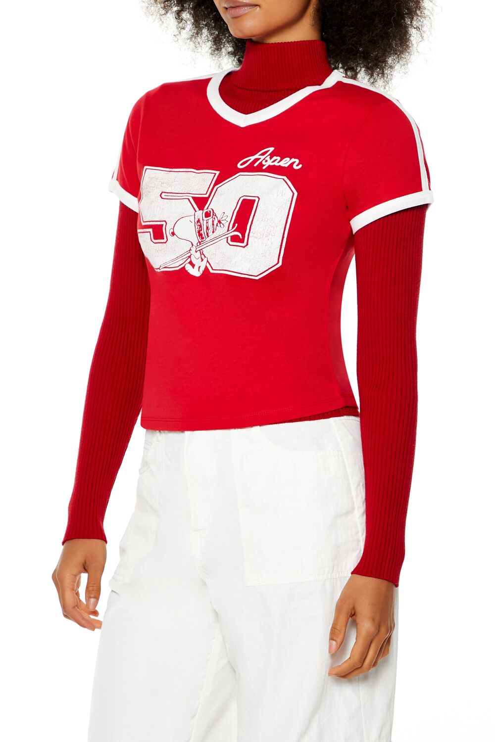  Forever 21 Snoopy Aspen Ringer Tee - red multi - Bonton