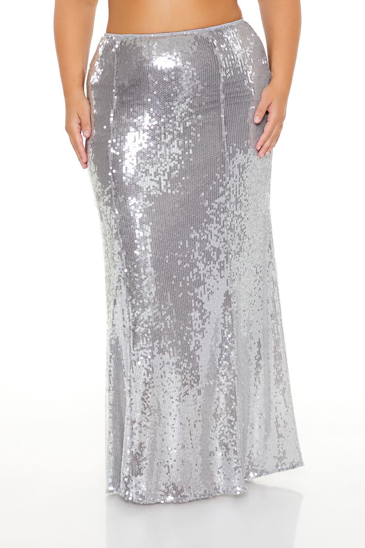  Forever 21 Plus Size Sequin Maxi Column Skirt - dark-grey - Bonton
