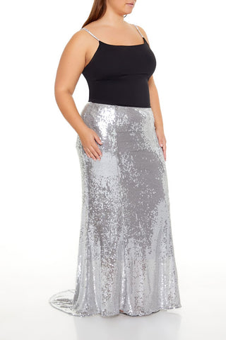 Plus Size Sequin Maxi Column Skirt