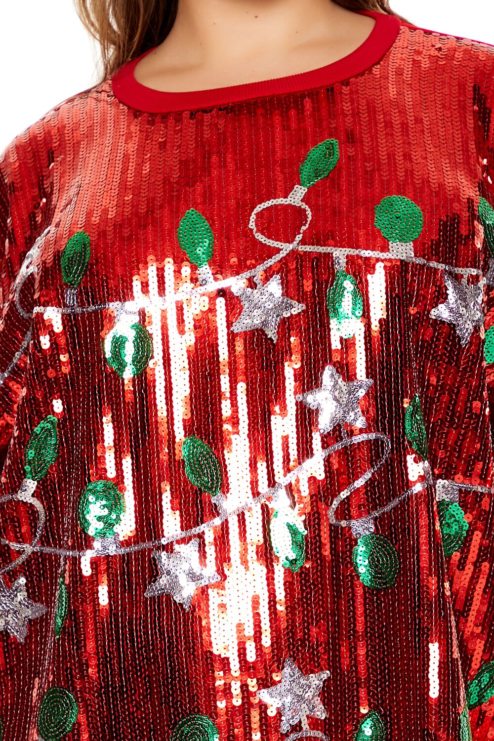  Forever 21 Plus Size Sequin Christmas Lights T-Shirt Dress - red-multi - Bonton