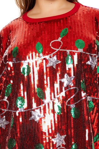 Plus Size Sequin Christmas Lights T-Shirt Dress