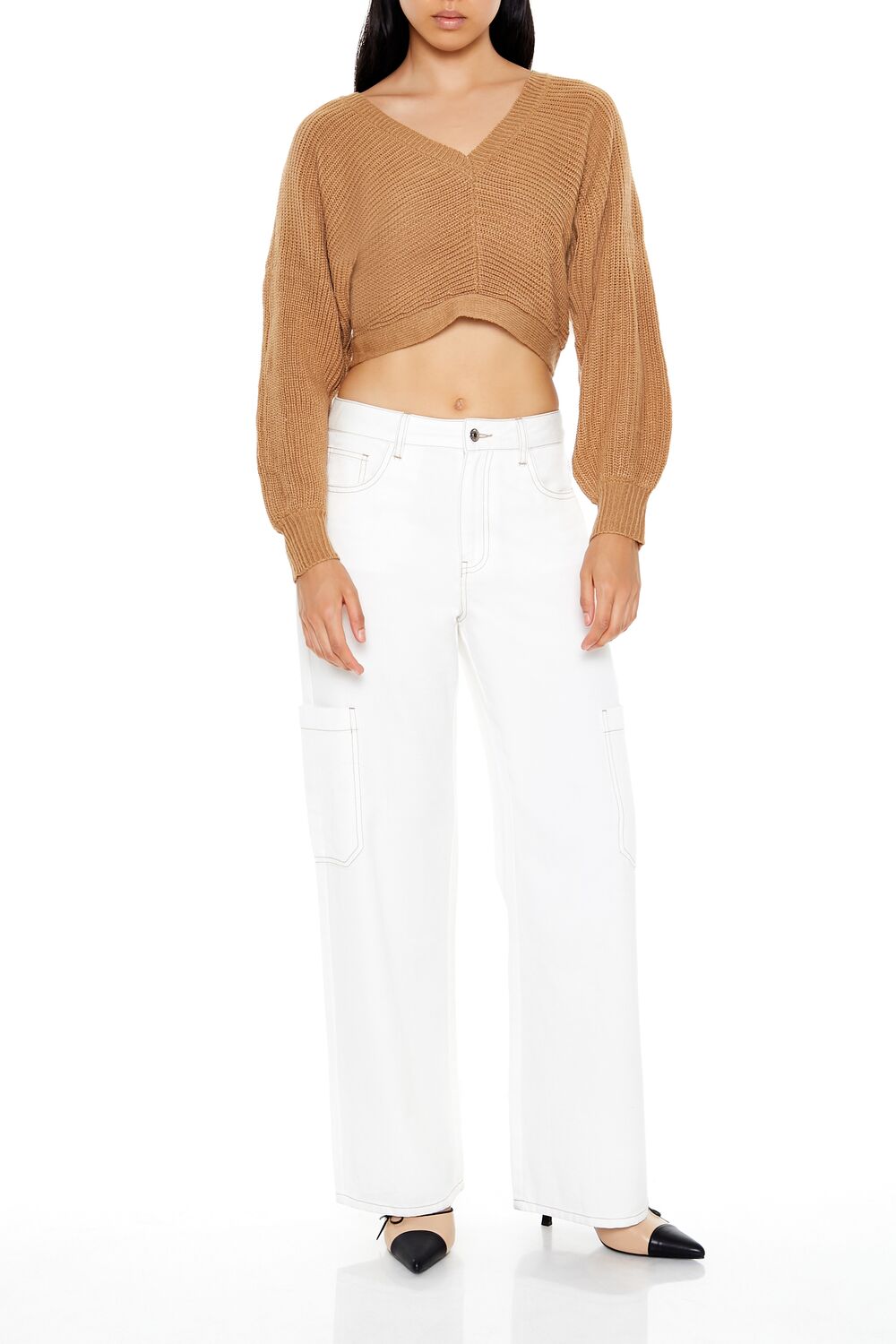  Forever 21 Open-Back Cropped Sweater - cream - Bonton