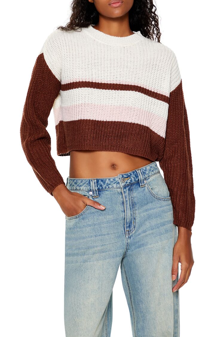  Forever 21 Colorblock Cropped Sweater - brown multi - Bonton
