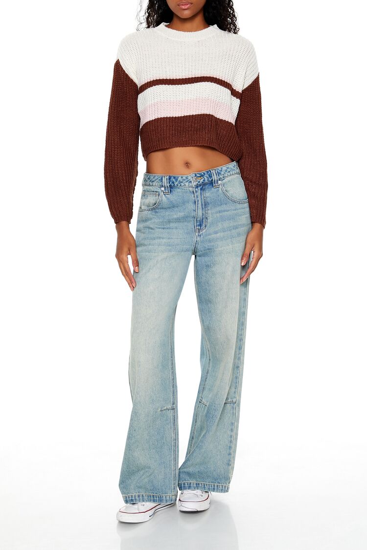  Forever 21 Colorblock Cropped Sweater - brown multi - Bonton