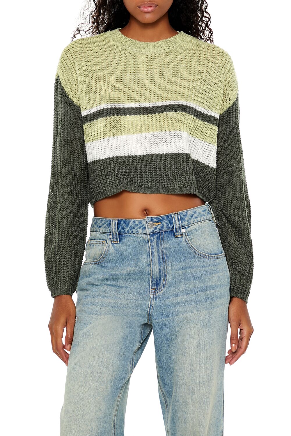  Forever 21 Colorblock Cropped Sweater - brown multi - Bonton
