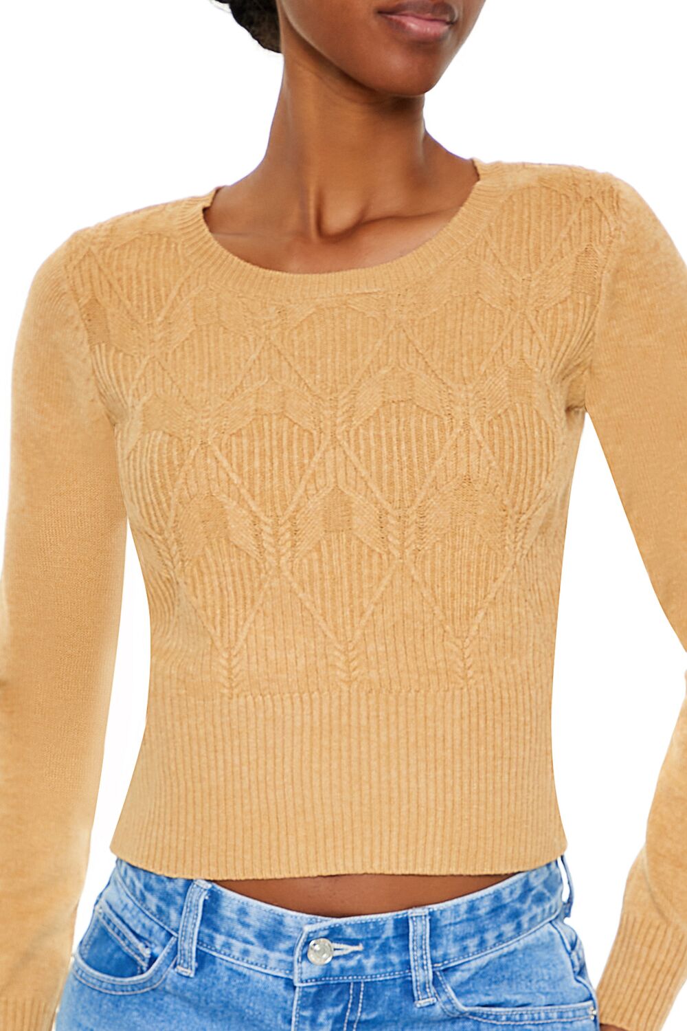  Forever 21 Cropped Lattice Sweater - white - Bonton