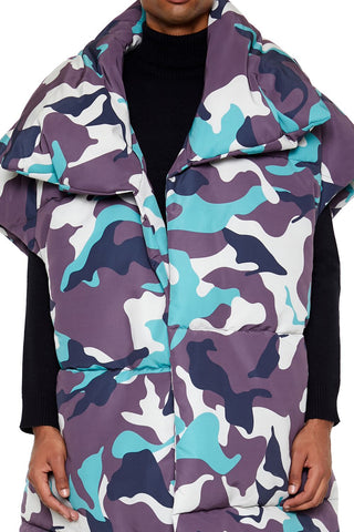 Camo Print Longline Puffer Vest