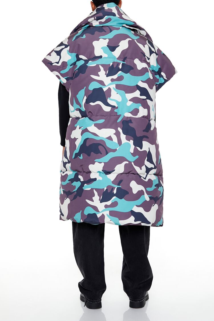 Forever 21 Camo Print Longline Puffer Vest - black-multi - Bonton