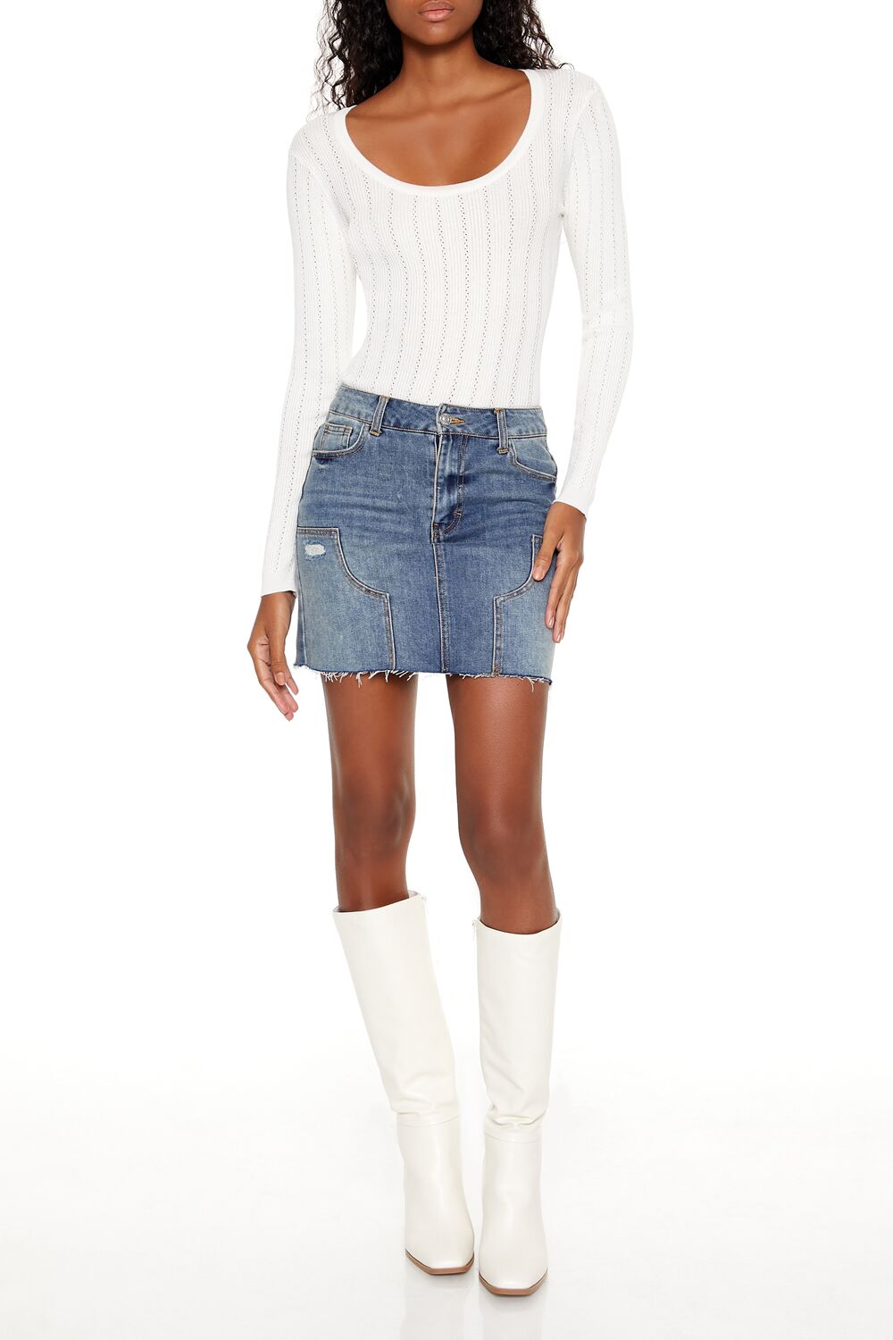  Forever 21 Sweater-Knit Thong Bodysuit - cream - Bonton