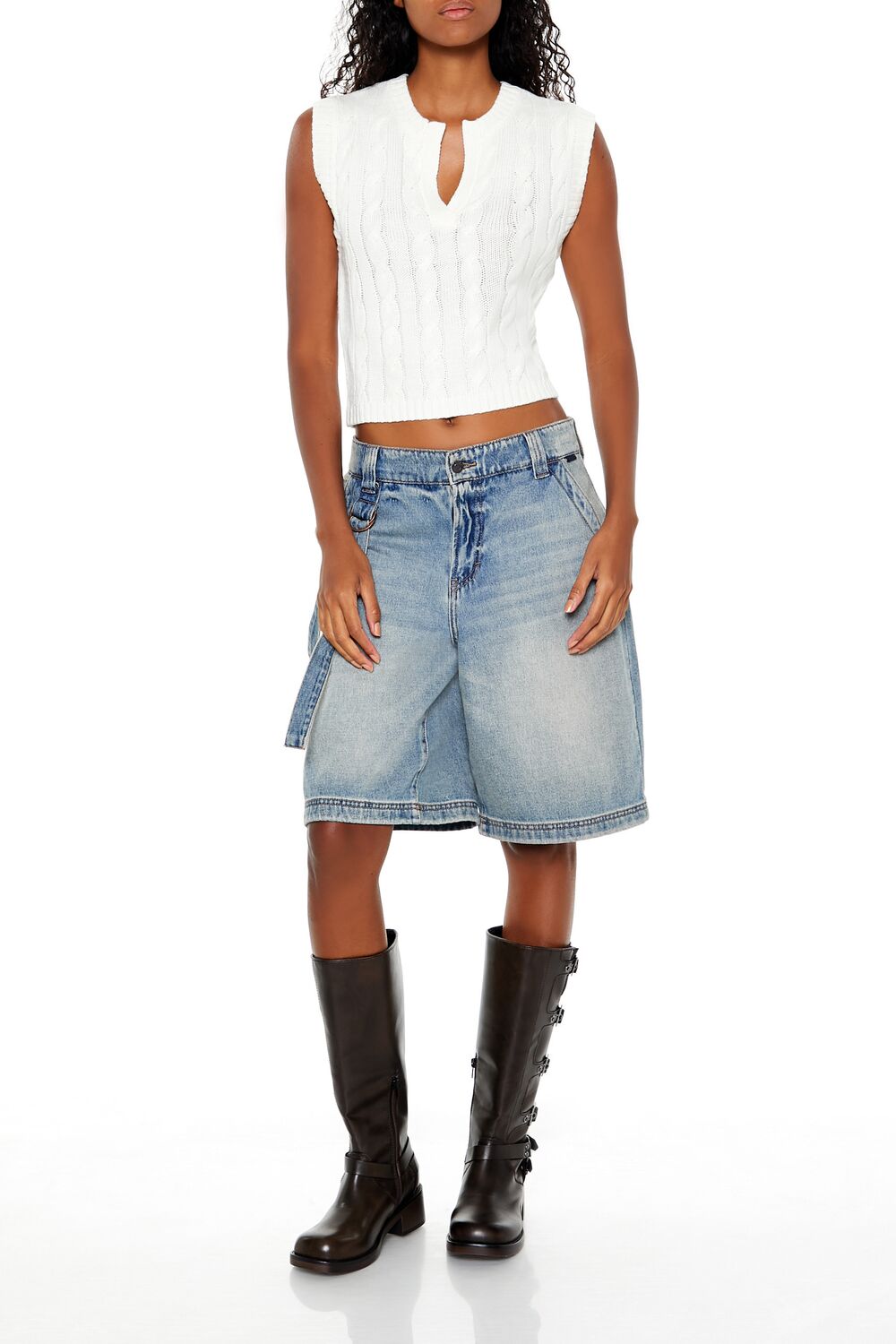  Forever 21 Cropped Cable Knit Sweater Vest - cream - Bonton