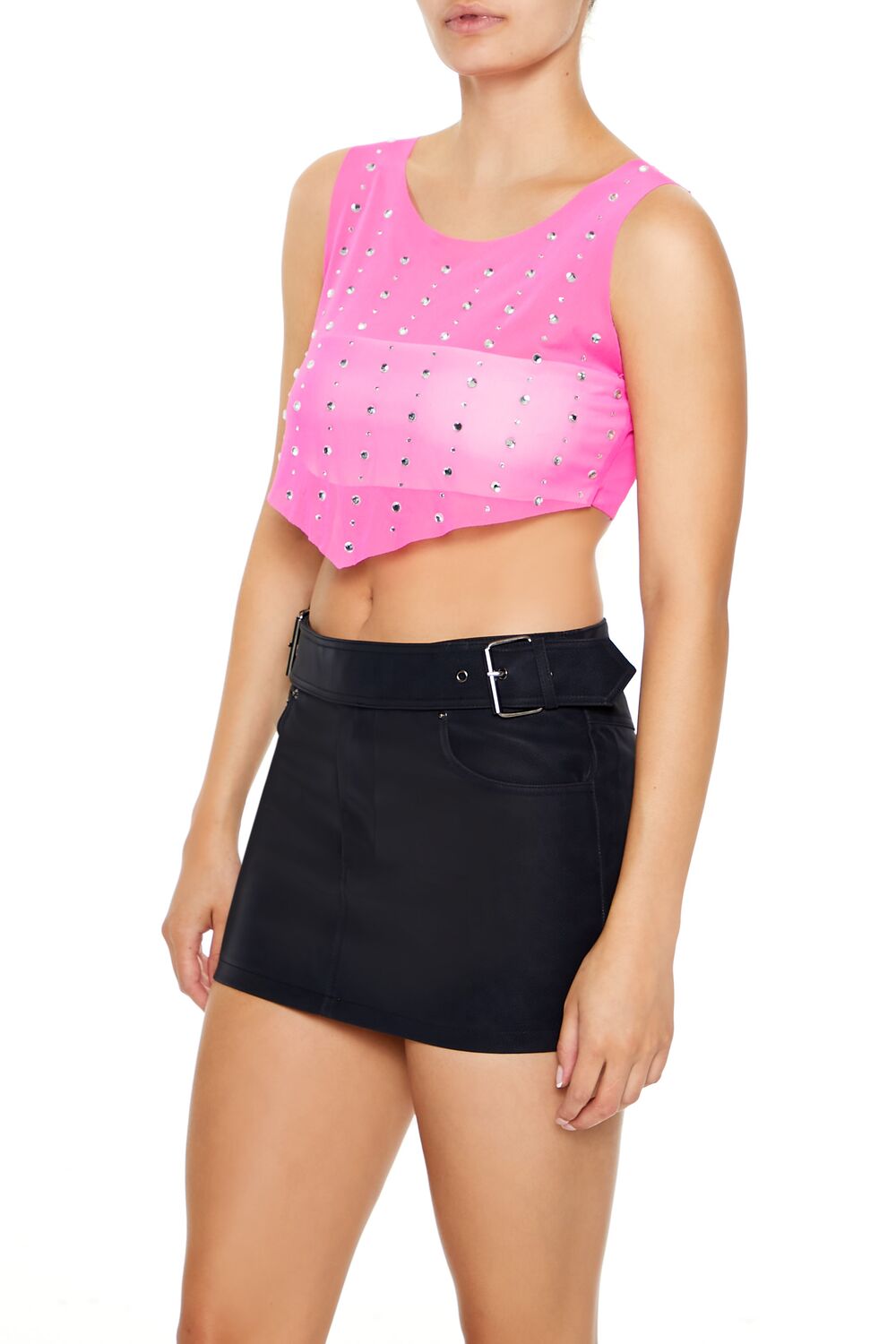  Forever 21 Mesh Faux Gem Crop Top - black - Bonton