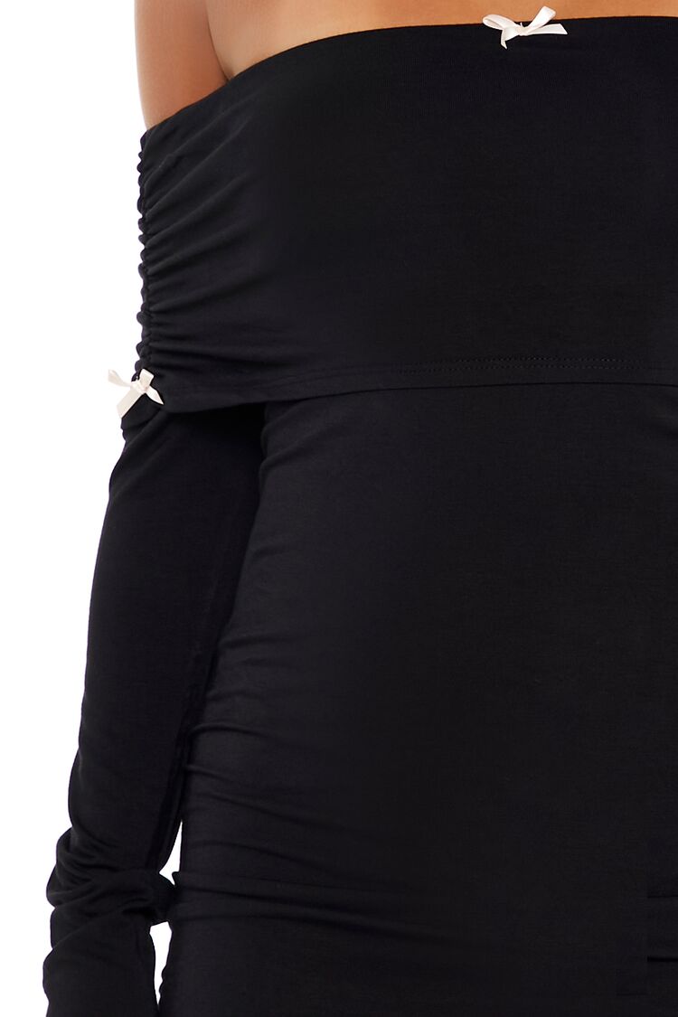  Forever 21 Off-the-Shoulder Bow Mini Dress - black-swatch - Bonton