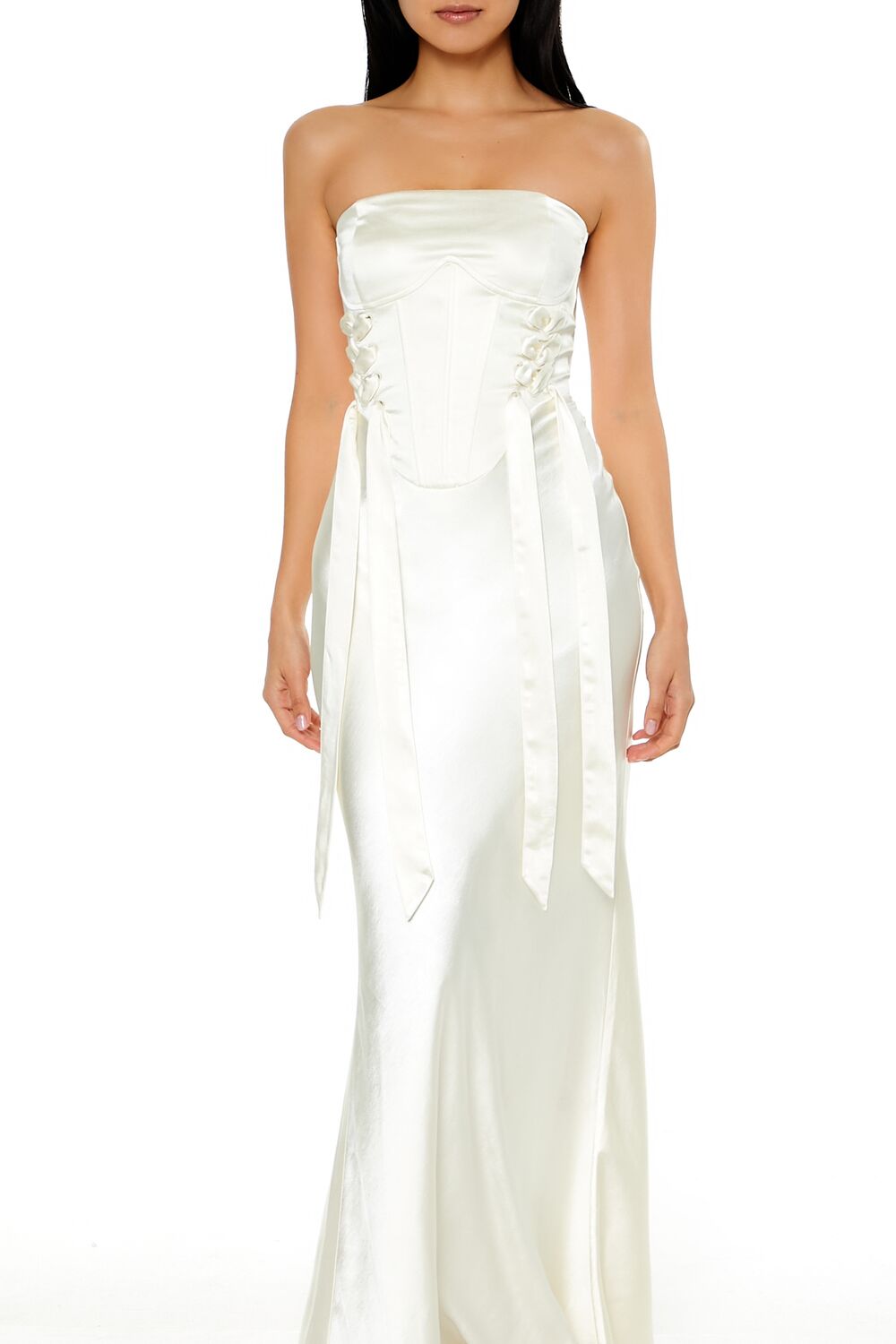  Forever 21 Strapless Satin Corset Maxi Dress - egret-swatch - Bonton