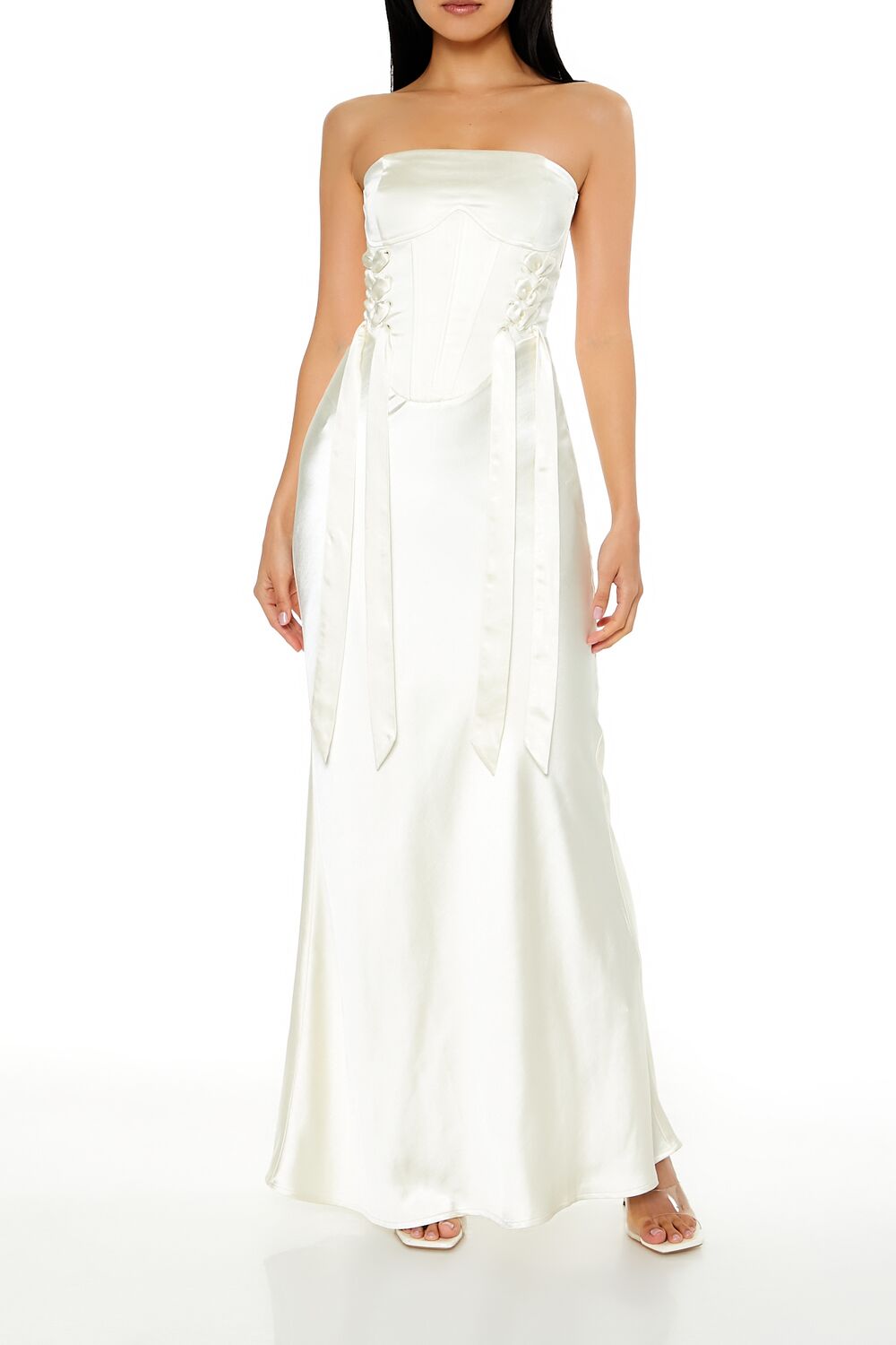  Forever 21 Strapless Satin Corset Maxi Dress - egret-swatch - Bonton